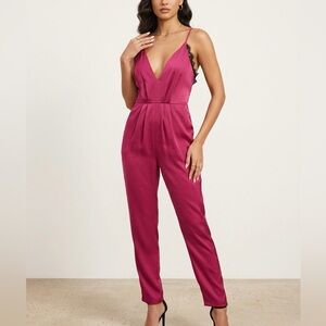 LOVERS + FRIENDS My Way Jumpsuit In Raspberry Satin NWT